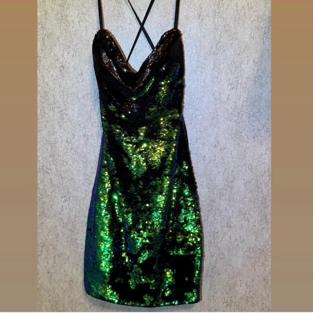 Sequin Black and Green Dress